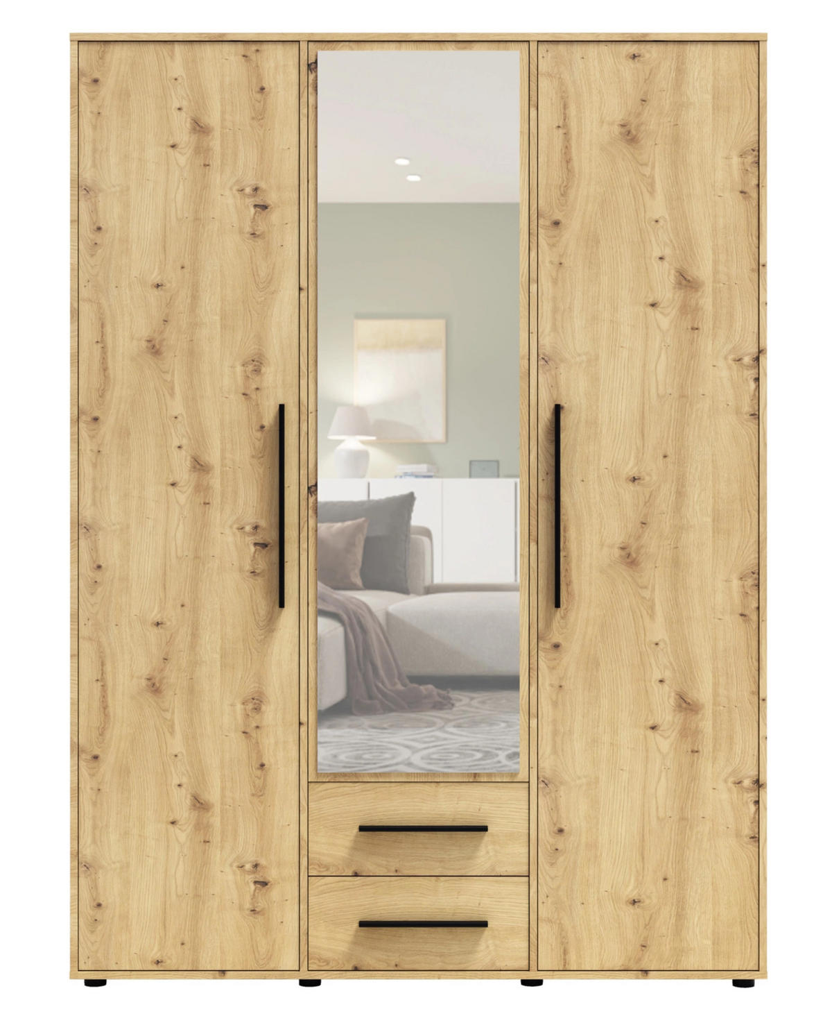 KLEIDERSCHRANK Modena 150cm mit Spiegel Artisan Oak - Schwarz/Eiche Artisan, Holzwerkstoff/Kunststoff (150/206/59cm) - Ravio