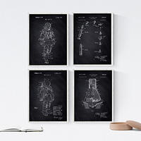 POSTER Set mit 4 Schwarz Astronaut Patenten A4 Rahmenlos - Klar, Papier (29.7/3cm) - Nacnic