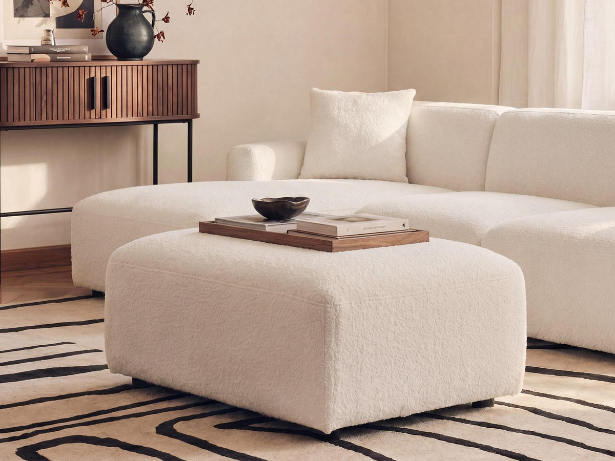 OTTOMANE Bouclé Weiß Hede - Weiß, Textil (91/41/61cm) - Beliani