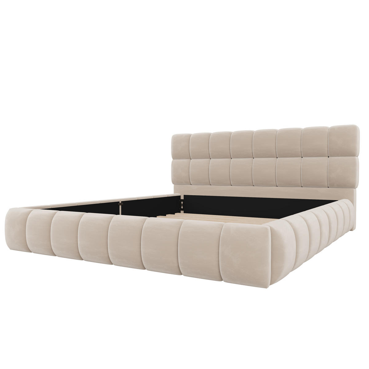 POLSTERBETT 140/190 cm in Beige Samt mit eingelassener Matratze - Beige, Holzwerkstoff/Textil (140/190cm) - WISHDOR
