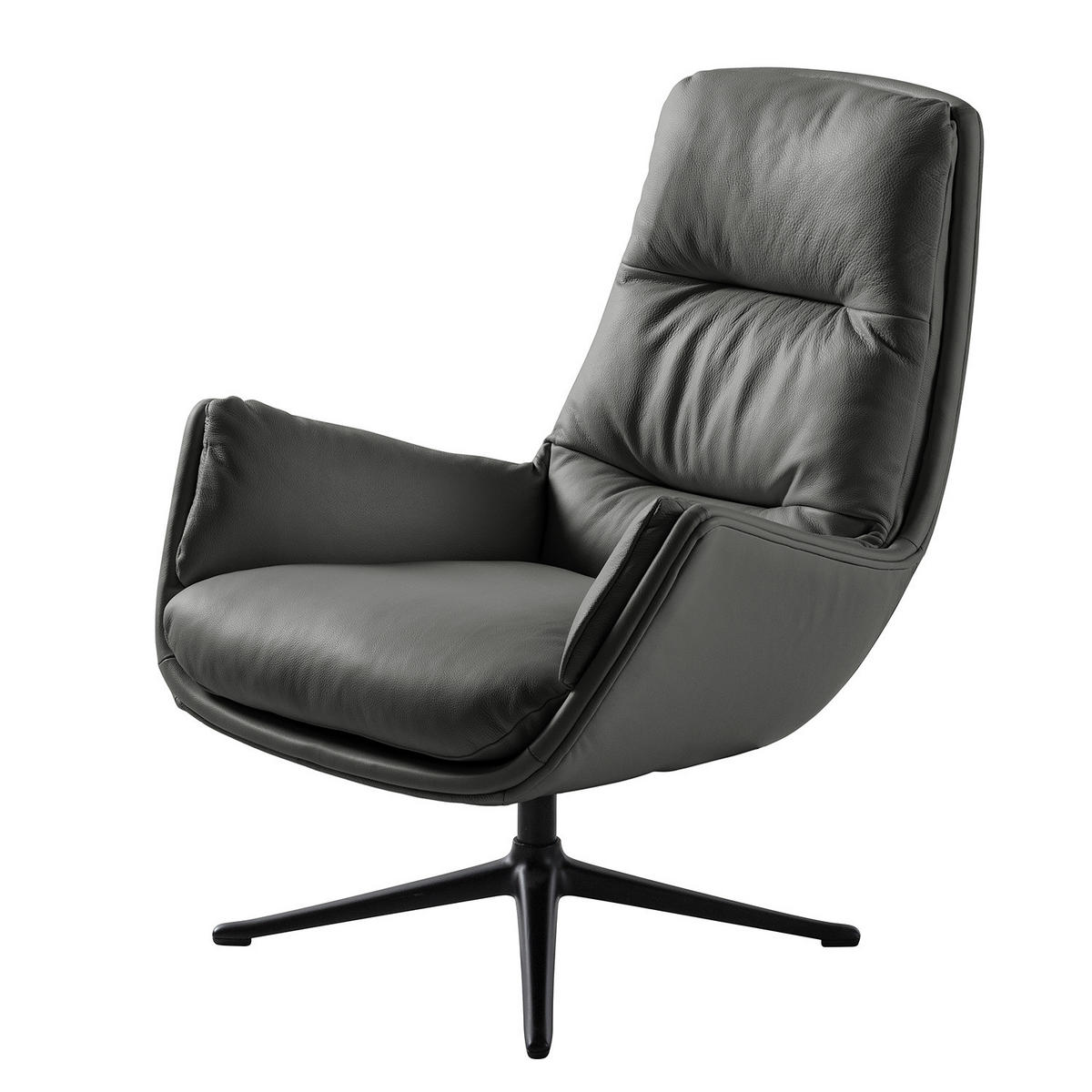 SESSEL mit Kreuzfuß - Schwarz/Grau, Leder/Metall (83/95/97cm) - home24