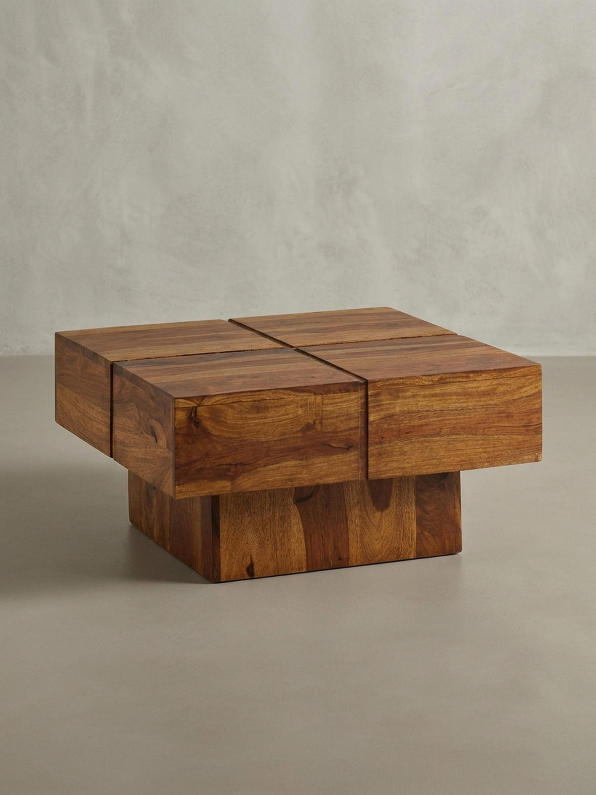 COUCHTISCH Quadrat in Sheesham Massivholz, Modernes Rillenmuster, Maße 57,5x57,5x30 cm - Braun, Holz (58/58/30cm) - KADIMA DESIGN