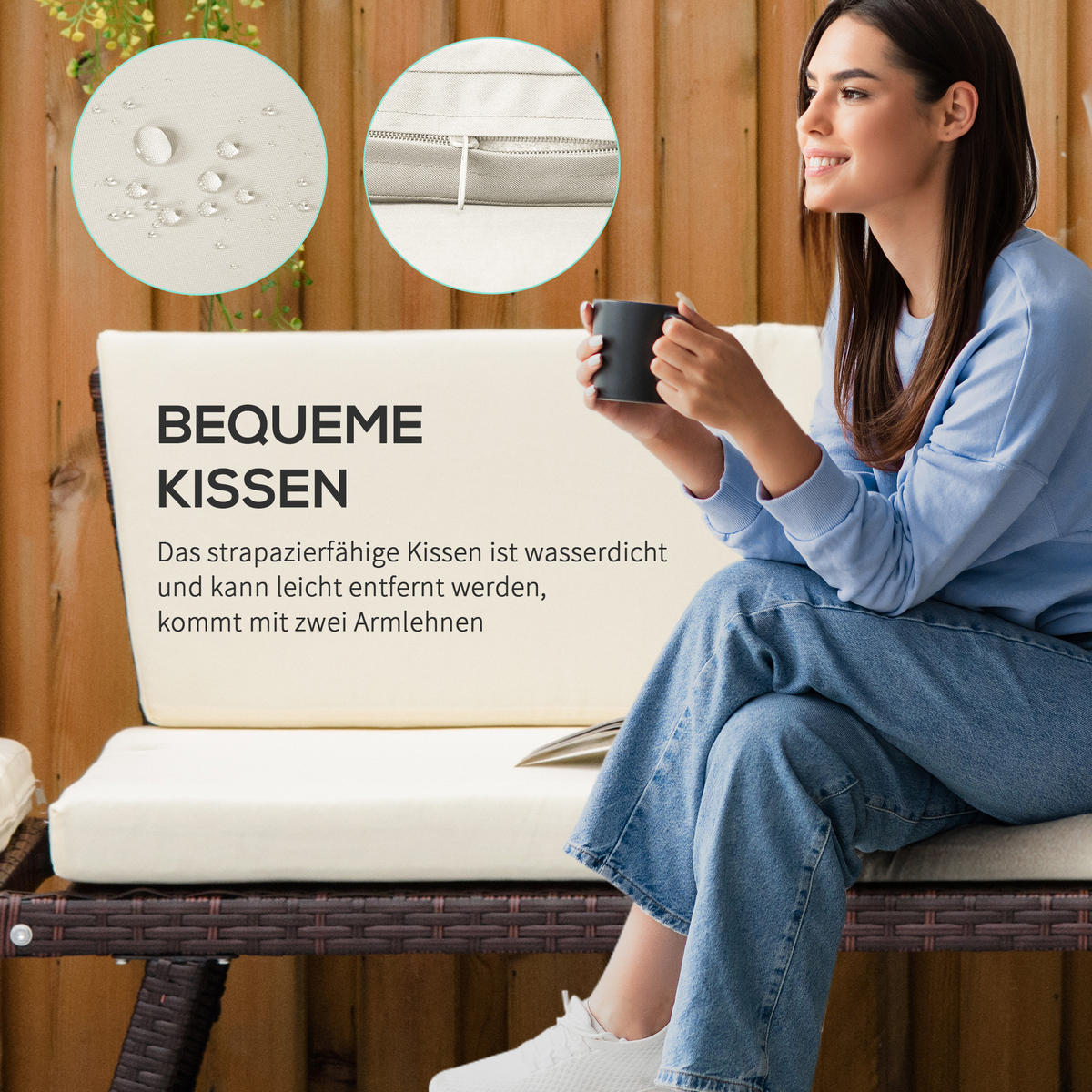 Polyrattan Gartensofa, Stahl, Braun - Braun, Metall (63/67/129cm) - Outsunny