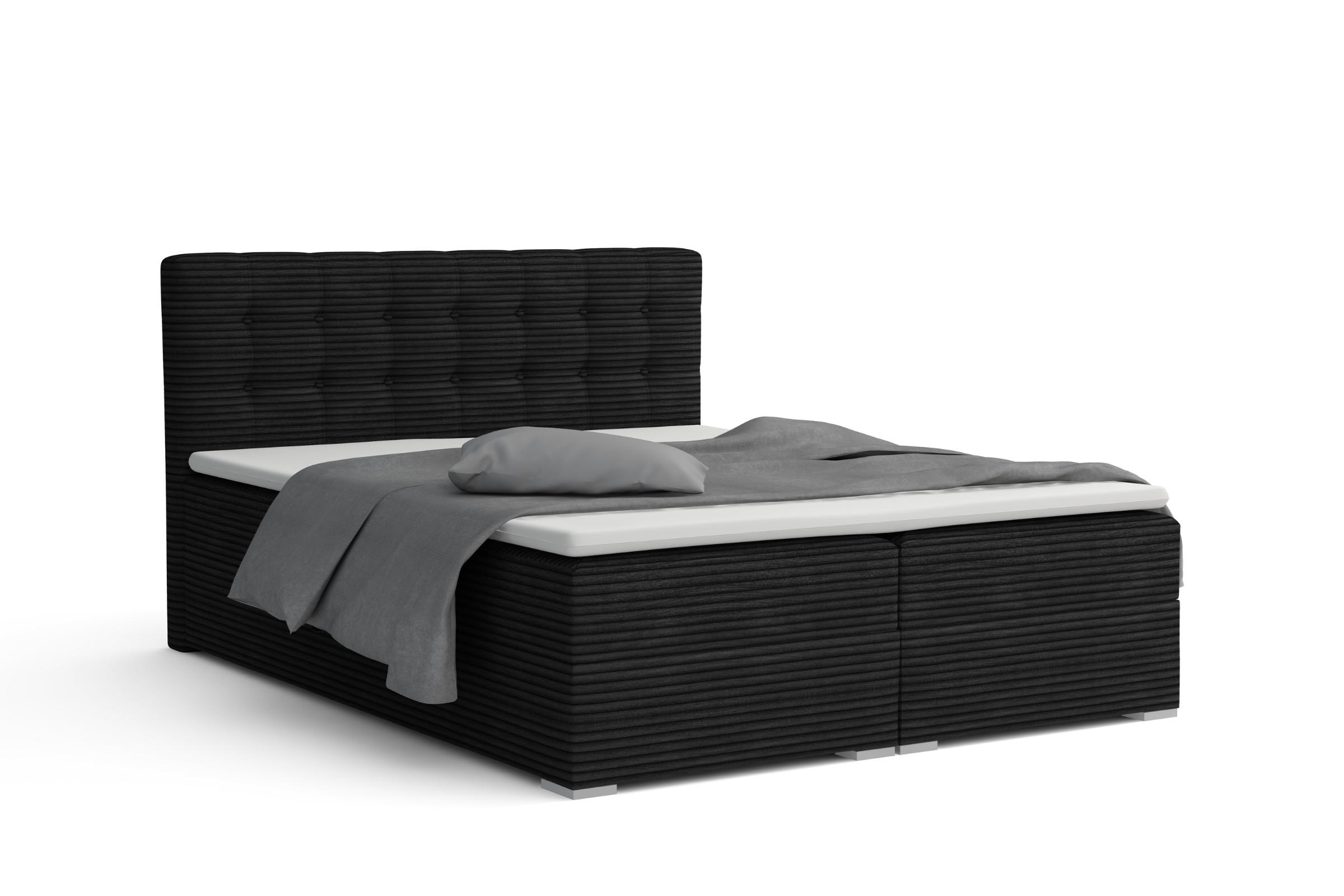 BOXBETT CYNTHIA 200/200 in Cord Schwarz H3 - Schwarz, Holz/Holzwerkstoff (200/200cm) - Deine Möbel 24