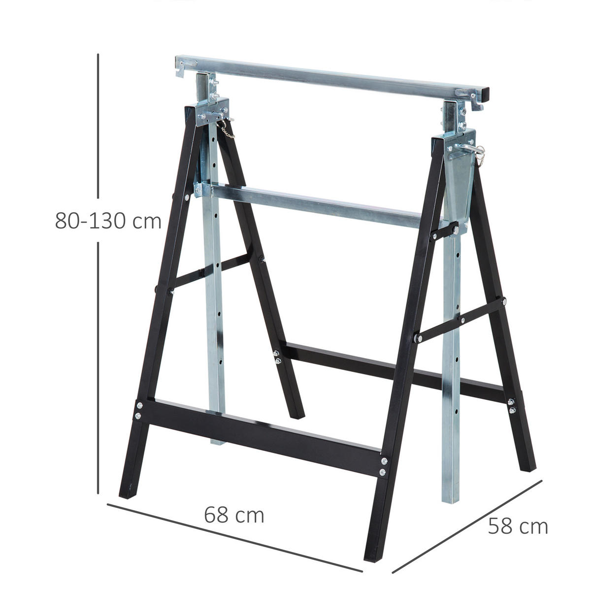 UNTERSTELLBOCK, 2 x Gerüstbock, Schwarz - Schwarz, Metall (68/58/130cm) - HOMCOM