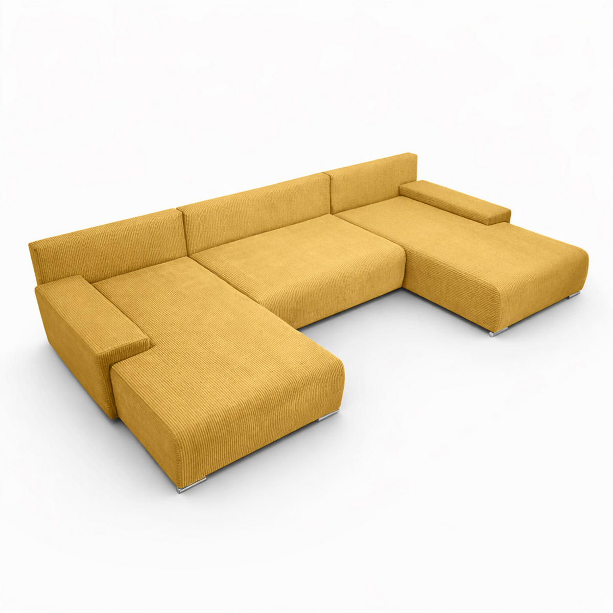 ECKSOFA U-Form Livorno Schlaffunktion Cord-Stoff Gelb - Chromfarben/Gelb, Holz/Kunststoff (348/93/188cm) - Kaiser Möbel