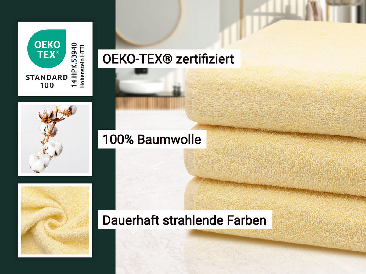 DUSCHTÜCHER, 3er-Set, 70x140 cm, 100% Baumwolle, Gelb - Gelb, Textil (70/140cm) - Zollner
