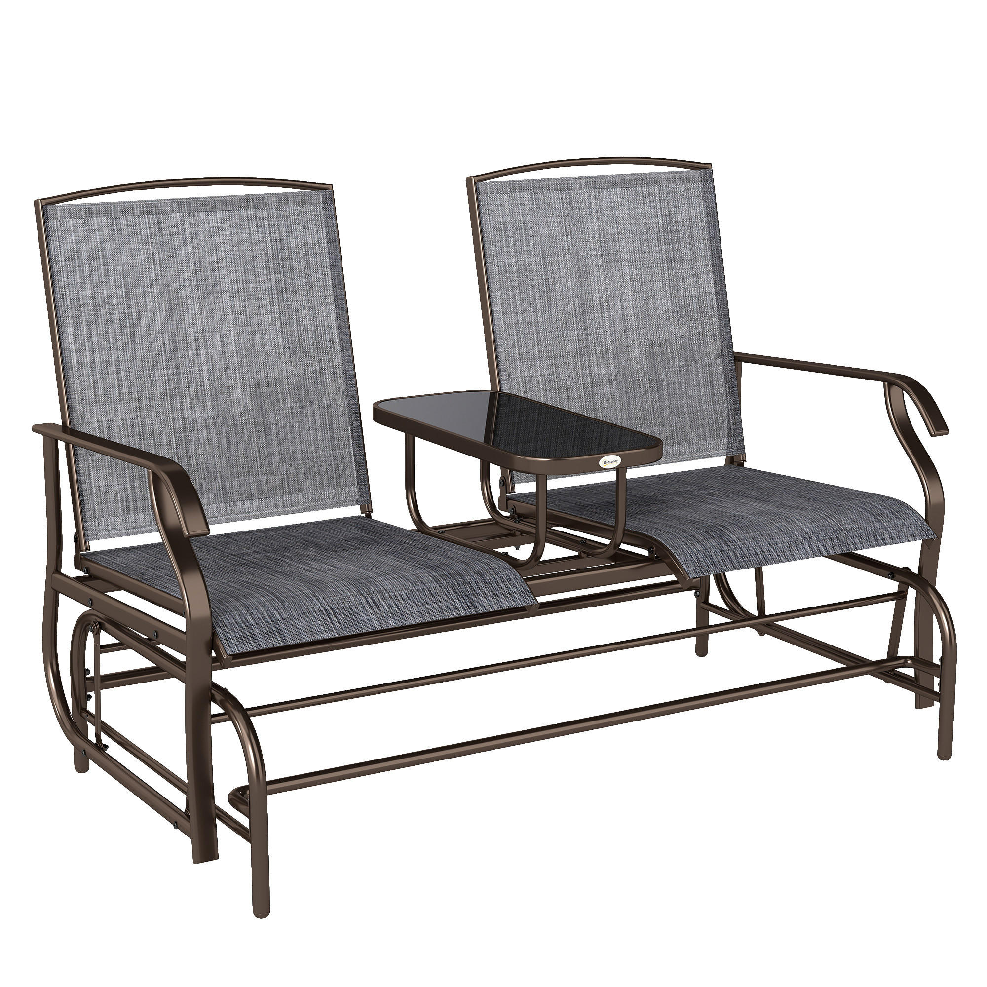 GARTENBANK mit Tisch, 2-Sitzer, pulverbeschichtetes, Metall, Braun+Grau - Braun, Metall (78/101.5/147cm) - Outsunny
