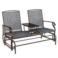 GARTENBANK mit Tisch, 2-Sitzer, pulverbeschichtetes, Metall, Braun+Grau - Braun, Metall (78/101.5/147cm) - Outsunny