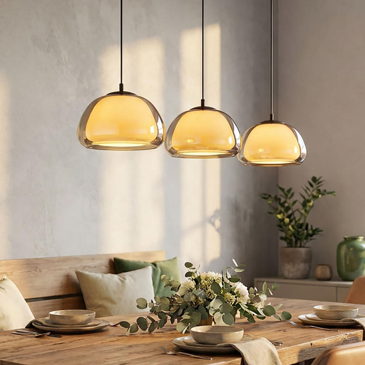 PENDELLEUCHTE JELLA, Metall, Schwarz, LED, 3-flammig - Schwarz, Glas (95/25/120cm) - Globo Lighting