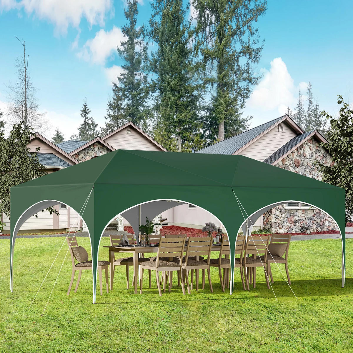 PAVILLON 3x6 m Grün mit 6 Seitenwänden - Grün, Textil/Metall (583/293cm) - Kaket