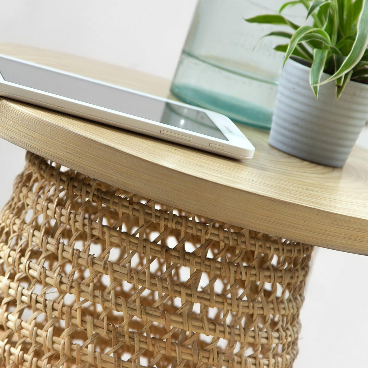 SOFAECKE mit Bambusplatte und Rattan-Fuß - Apfelbaumfarben, Naturmaterialen (40/40/45cm) - Calicosy