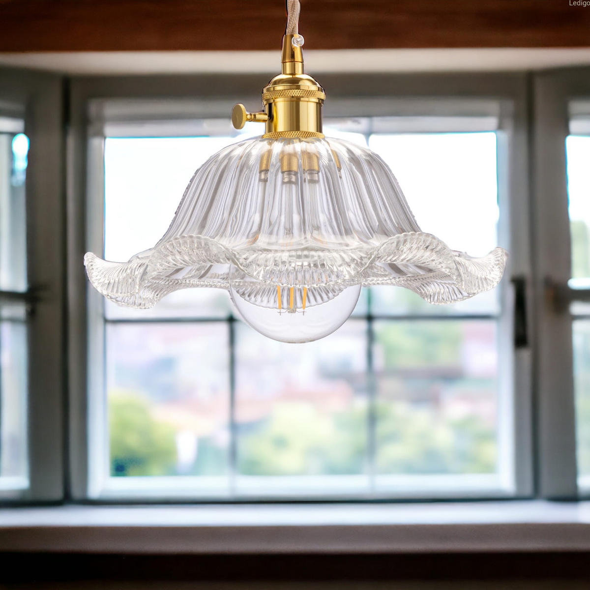 PENDELLEUCHE Rome - Transparent/Goldfarben, Glas/Metall (26/26/100cm)