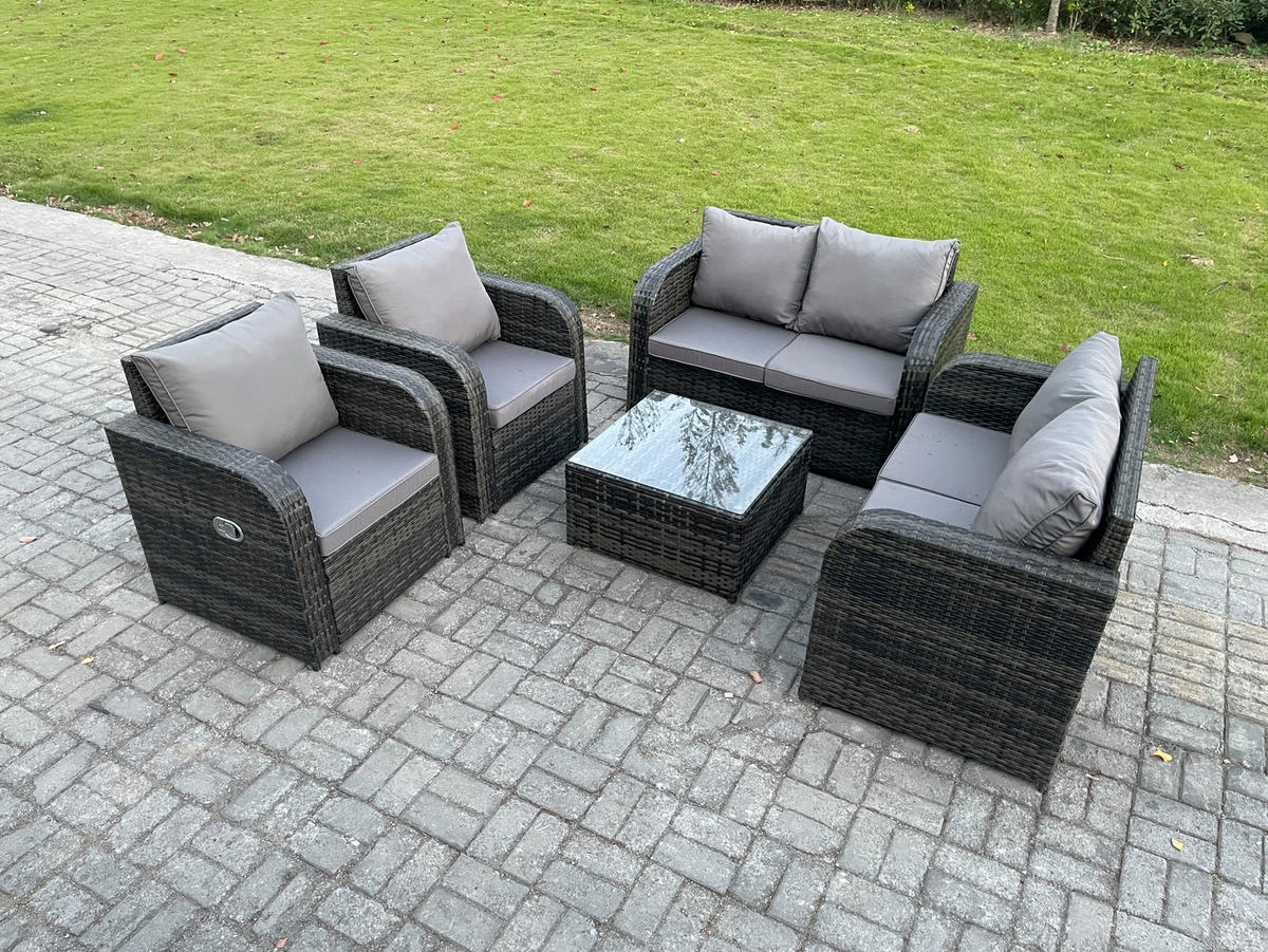 GARTENMÖBELGARNITUR Polyrattan Dunkelgrau 6-Sitzer - Dunkelgrau, Metall - Fimous
