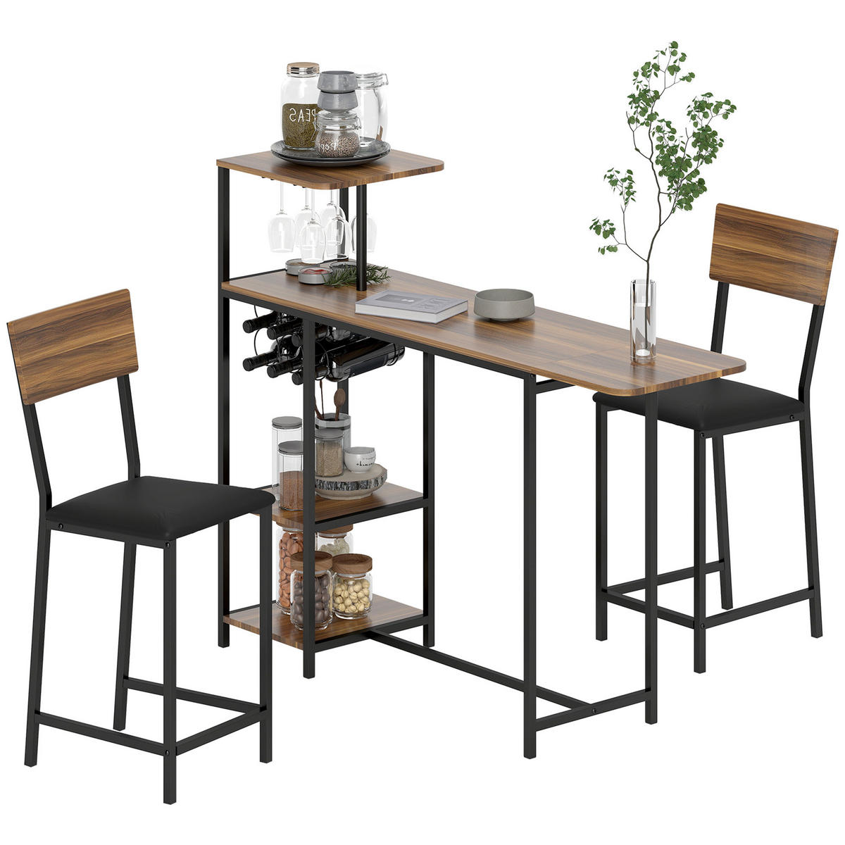 BARTISCH-SET 3-teilig DE-07984 ausziehbar mit Weinregal & Glashalter Braun - Braun, Metall (40/116/140cm) - ComfortXL