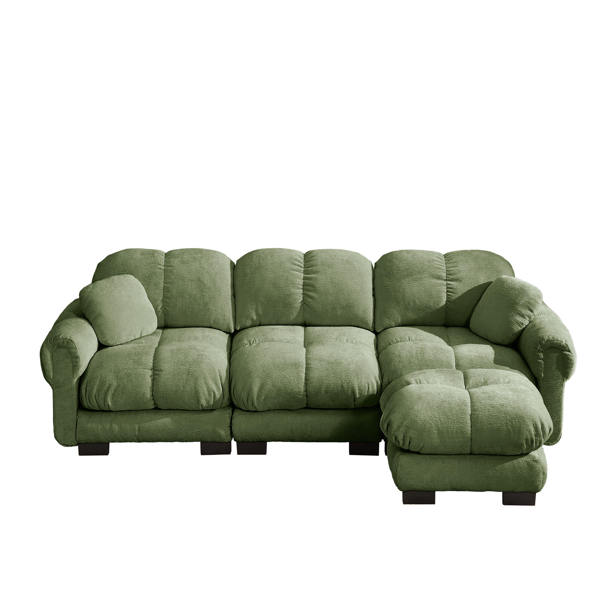 ECKSOFA 260/149/90 cm Grün Cord mit mobiler Ottomane und 2 kleinen Dekokissen - Grün, Textil (260/149cm) - Oxeza
