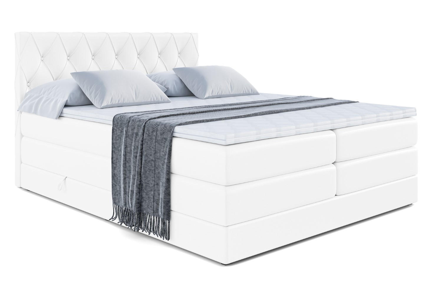 BOXSPRINGBETT AMAY-BZ KING - 200 x 200 - H3/H4 - Weiß Hochglanz - Weiß Hochglanz, Holzwerkstoff (200/200cm) - ALTDECOR