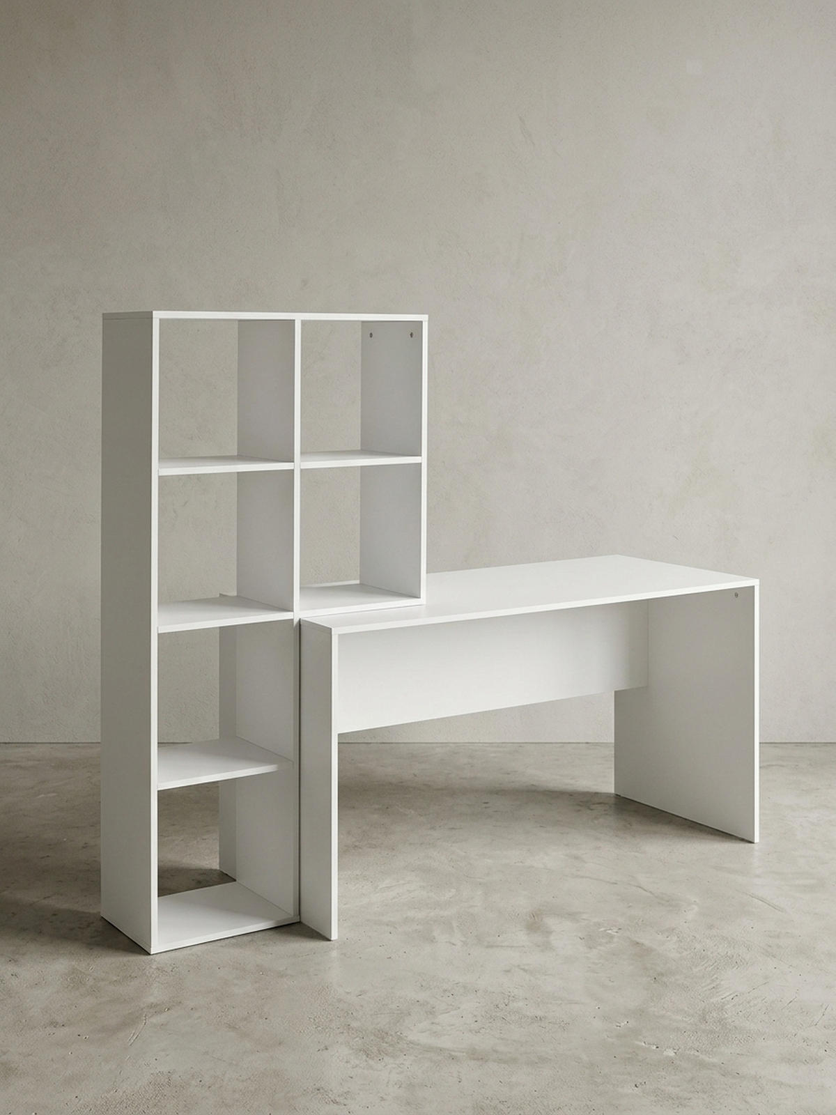 SCHREIBTISCH – mit Regal, groß, puristisches Design, Melaminharzbeschichtung - Weiß, Holz (59/170/144cm) - KADIMA DESIGN
