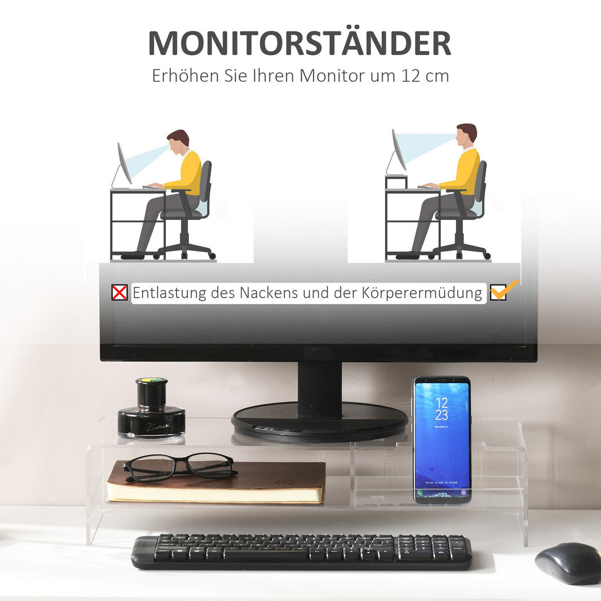 MONITORSTÄNDER - Transparent, Kunststoff (50.8/19/12cm) - HOMCOM