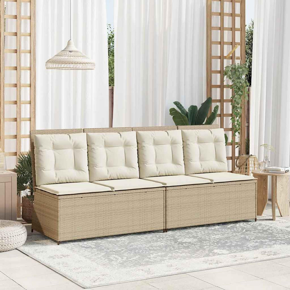 GARTENBANK Verstellbar mit Kissen Beige Poly Rattan - Beige, Kunststoff (95/95/108cm)