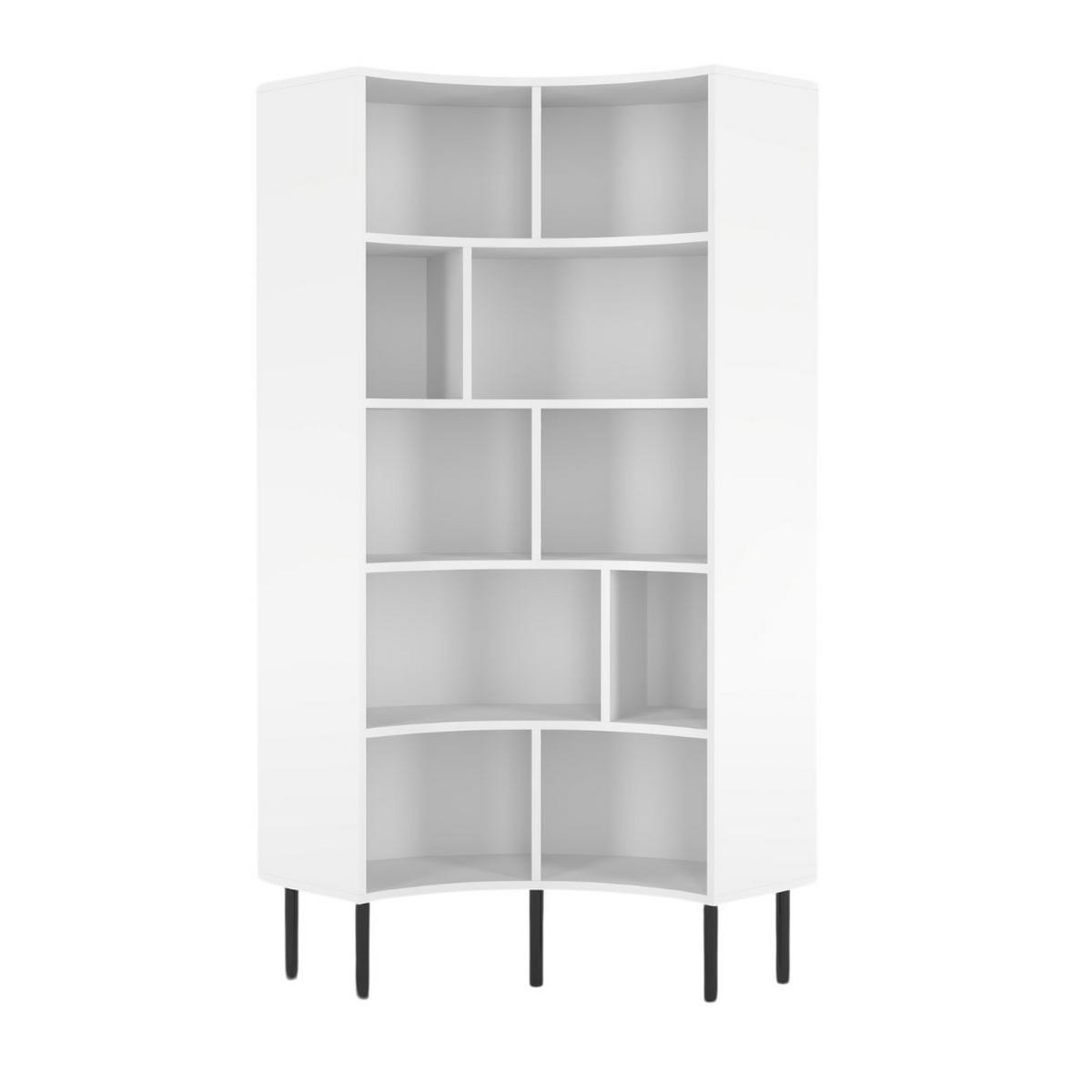 BÜCHERREGAL Horn, Weiß, Bogenform, 10 Fächern, 80 cm - Schwarz/Weiß, Holzwerkstoff/Metall (80/181/32cm) - Skandica