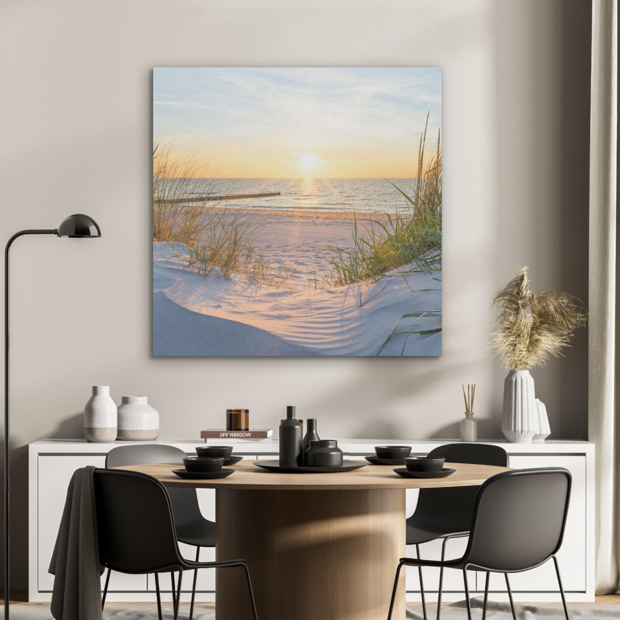 AKUSTIKPANEEL Strand - Sonne - Düne - Gras - Sand - Horizont 90x90 cm - Hellblau, Textil (90/0.9/90cm) - MuchoWow