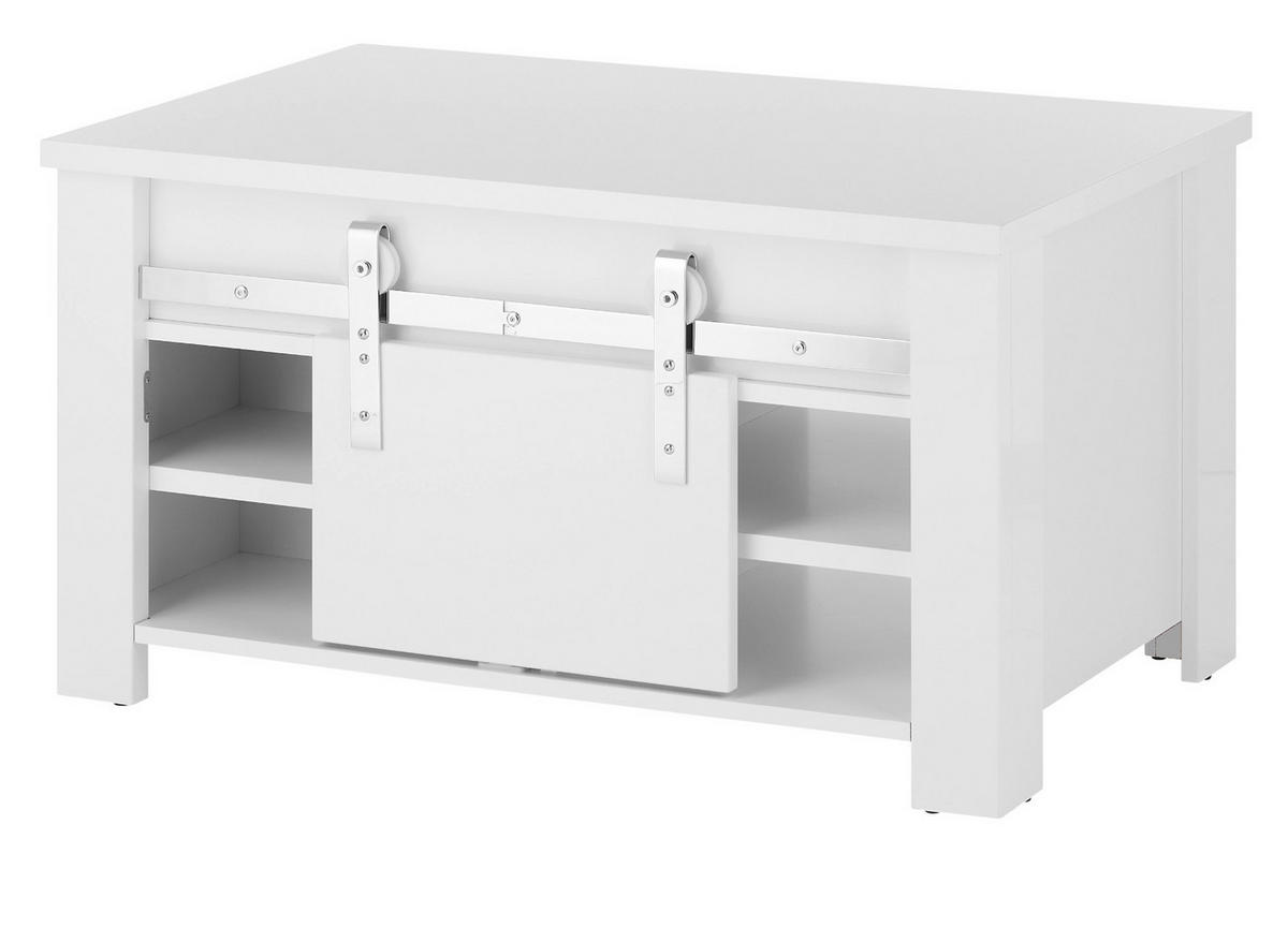 COUCHTISCH weiß Hochglanz 93 x 60 cm, Beistelltisch mit Stauraum - Chromfarben/Weiß Hochglanz, Holzwerkstoff/Kunststoff (93/60/51cm) - Furn.Design