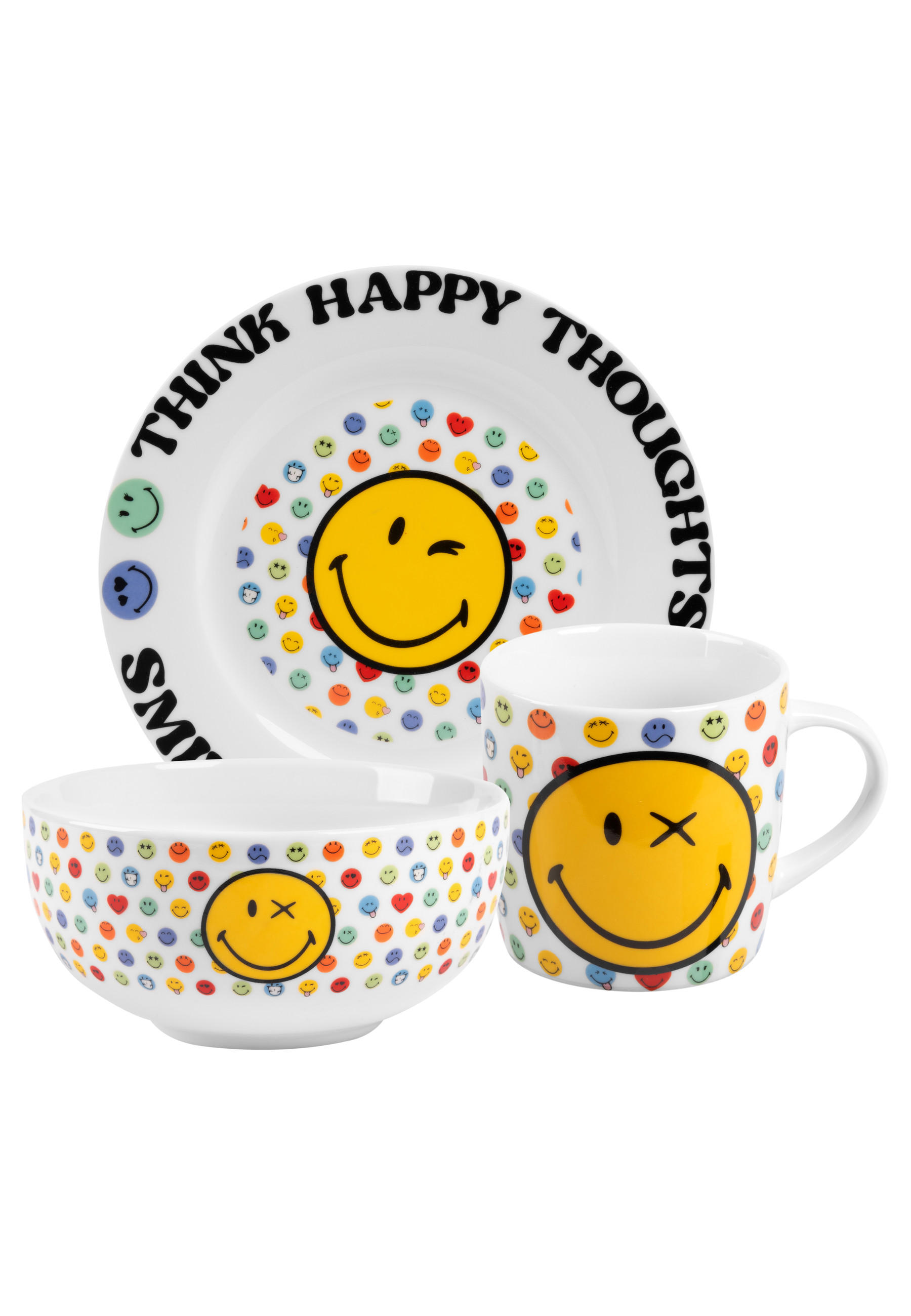 FRÜHSTÜCKSSET Smileyworld Mehrfarbig 3-teilig - Multicolor, Keramik (23.8/11.2/23.3cm) - United Labels