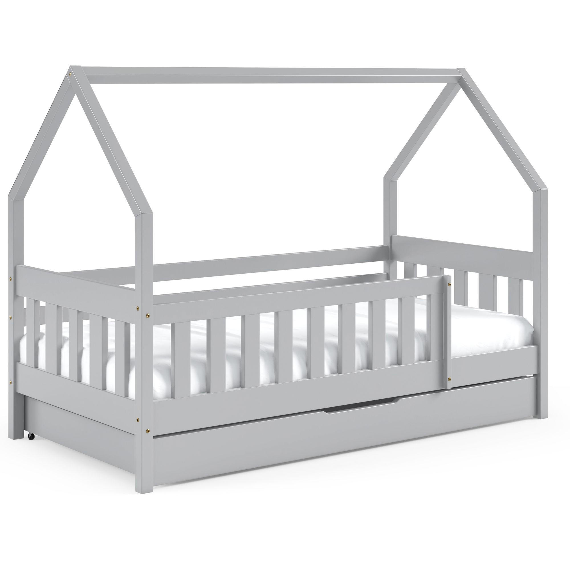 KINDERBETT Holzbett LUMBE, Hausform - Grau, Holz (80/160cm) - KONSIMO®
