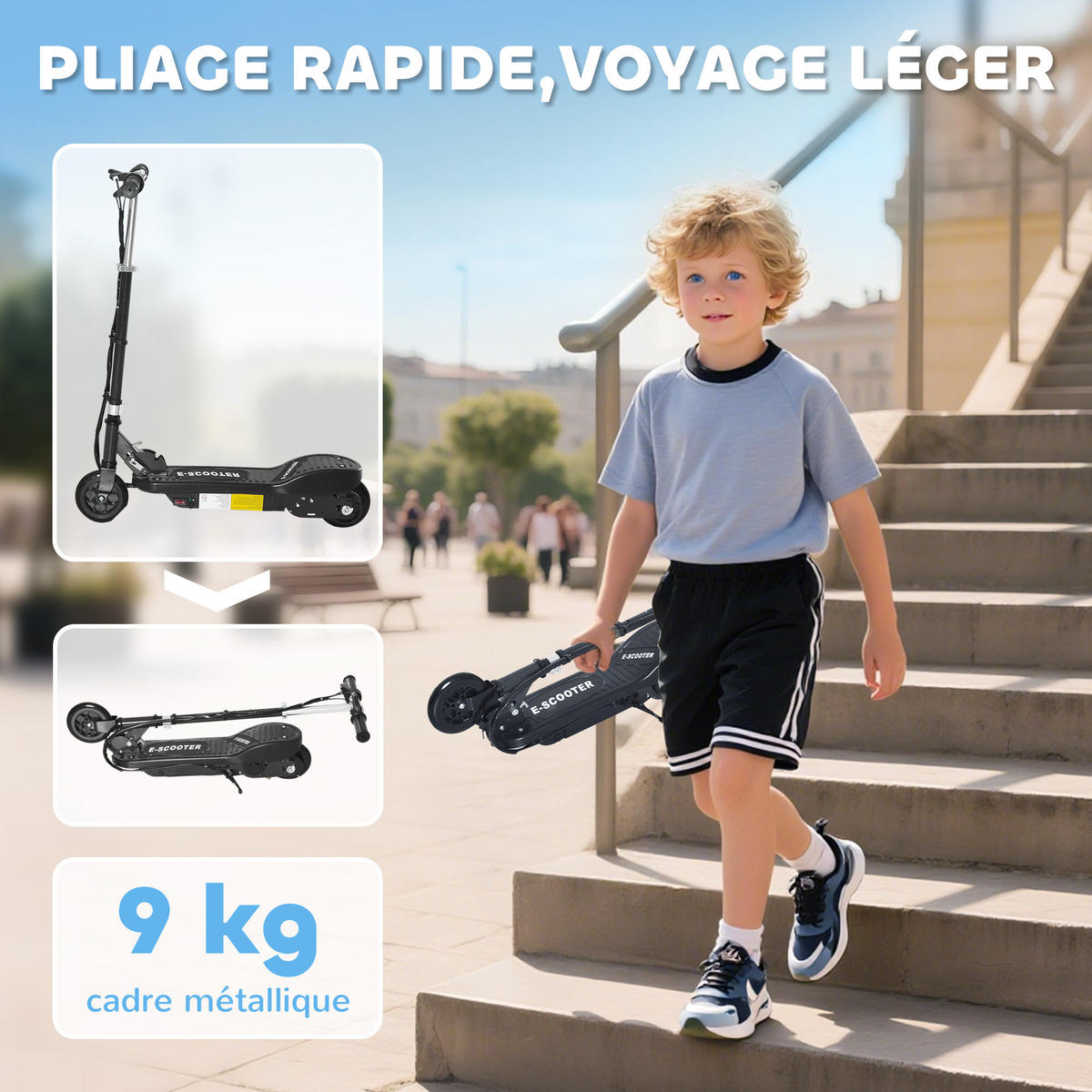 KINDERSCOOTER DE-16953 klappbar 120 W 12 km/h Schwarz - Schwarz, Metall (74/36/91cm) - ComfortXL