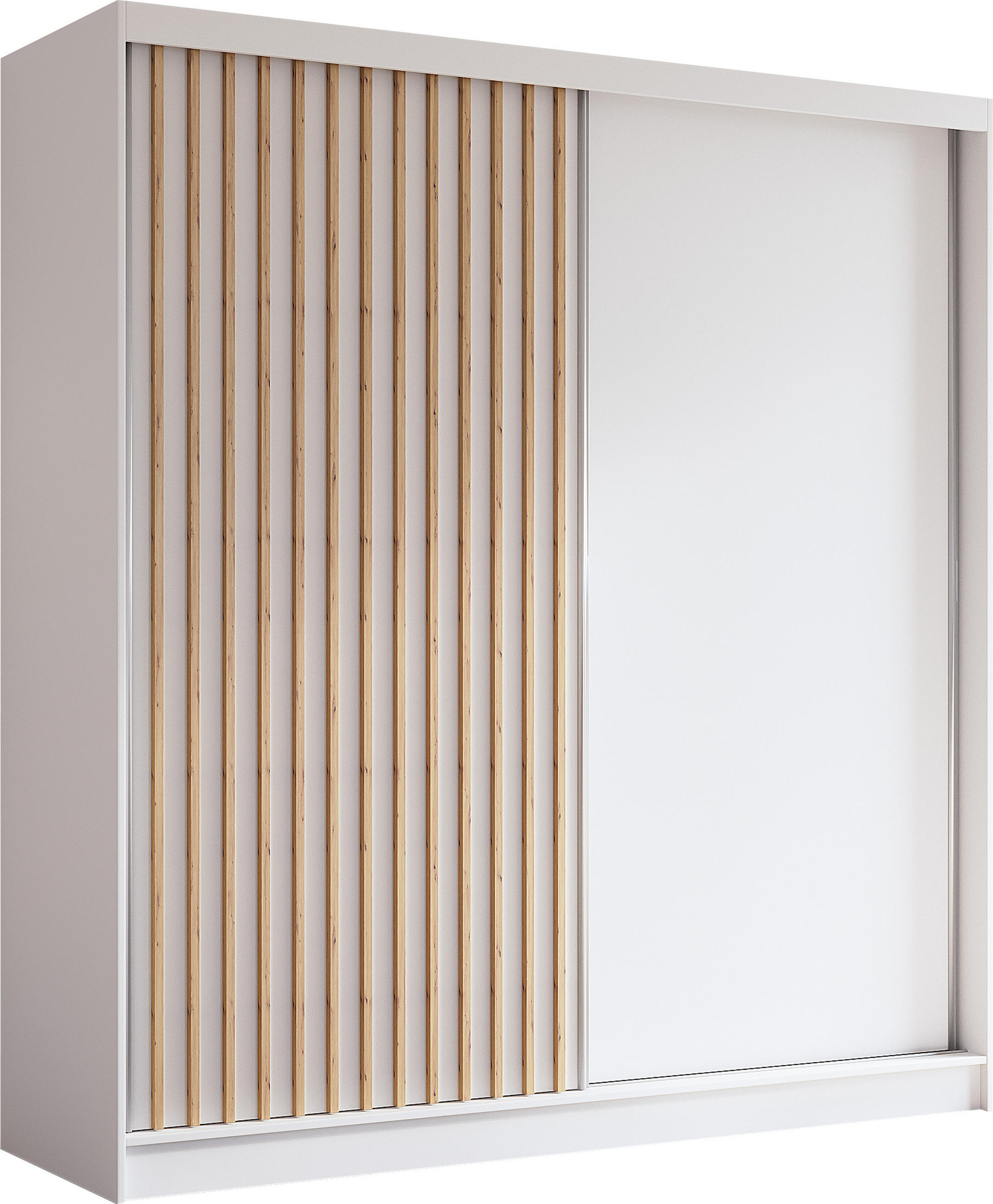 SCHWEBETÜRENSCHRANK Cabinio Weiß Eiche Artisan 200/216/61 cm – Modern, mit Lamellen - Walnussfarben/Weiß, Holzwerkstoff/Kunststoff (200/216.1/61cm) - AX Living