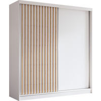 SCHWEBETÜRENSCHRANK Cabinio Weiß Eiche Artisan 200/216/61 cm – Modern, mit Lamellen - Walnussfarben/Weiß, Holzwerkstoff/Kunststoff (200/216.1/61cm) - AX Living