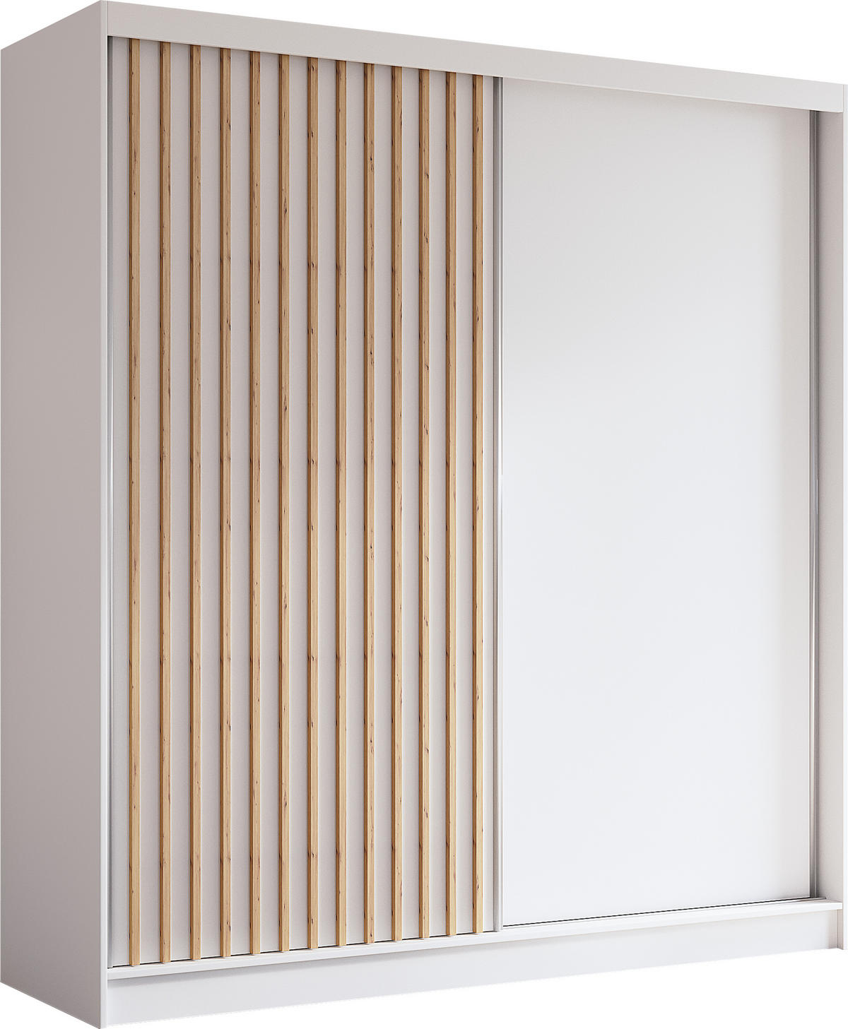 SCHWEBETÜRENSCHRANK Cabinio Weiß Eiche Artisan 200/216/61 cm – Modern, mit Lamellen - Walnussfarben/Weiß, Holzwerkstoff/Kunststoff (200/216.1/61cm) - AX Living