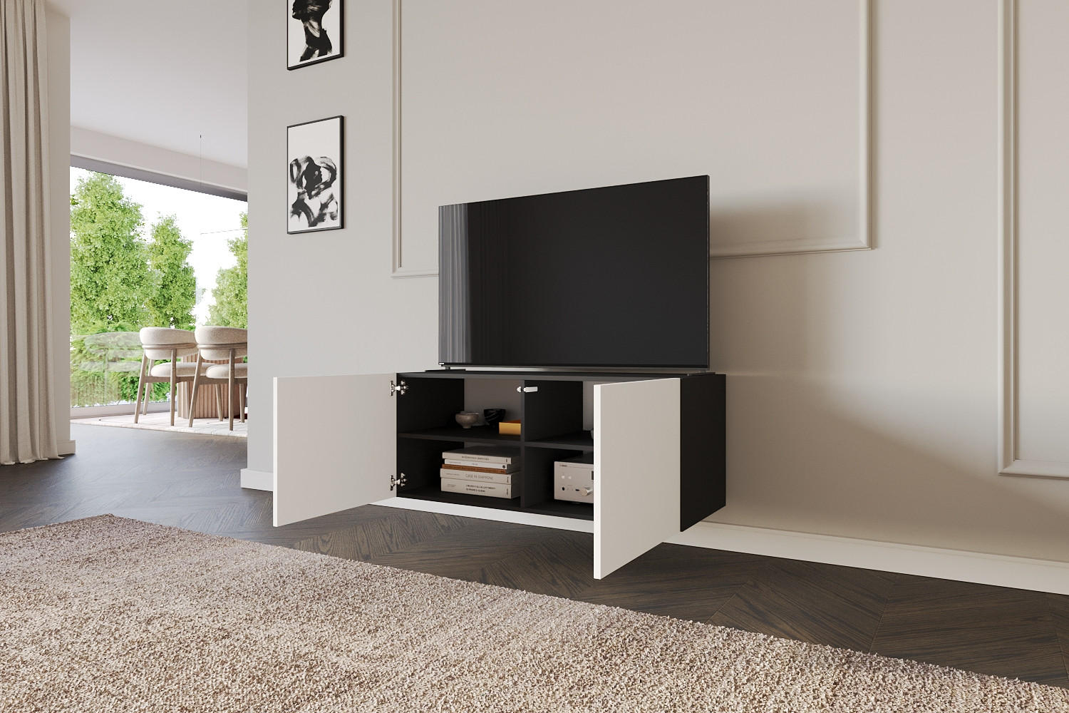 LOWBOARD ELIO-W 100x40x41 cm - Schwarz / Weiß - Schwarz, Holzwerkstoff (100/40/41cm) - ALTDECOR