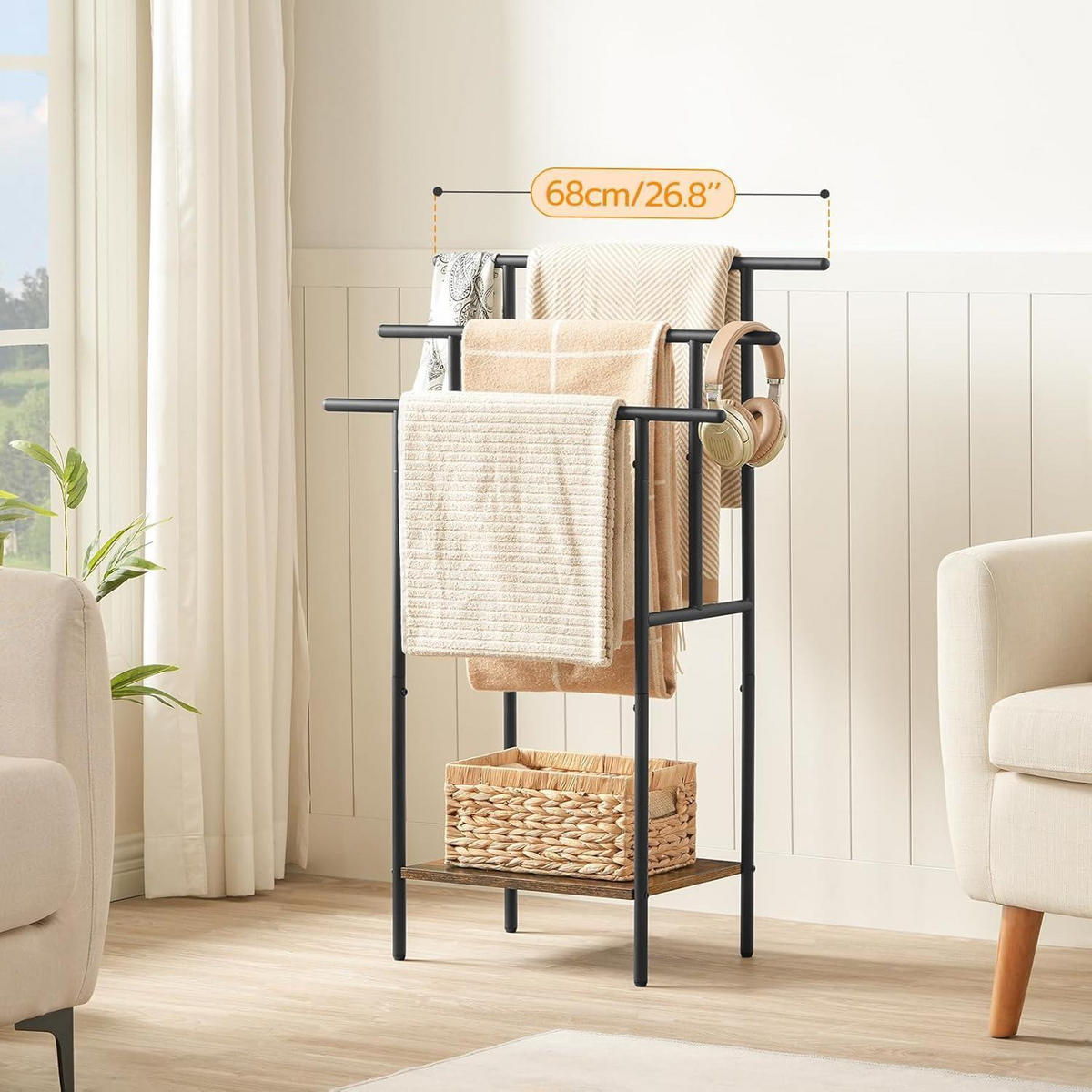 HANDTUCHSTÄNDER mit Ablage Dunkelbraun/Schwarz - Multicolor, Metall (30/100/68cm)