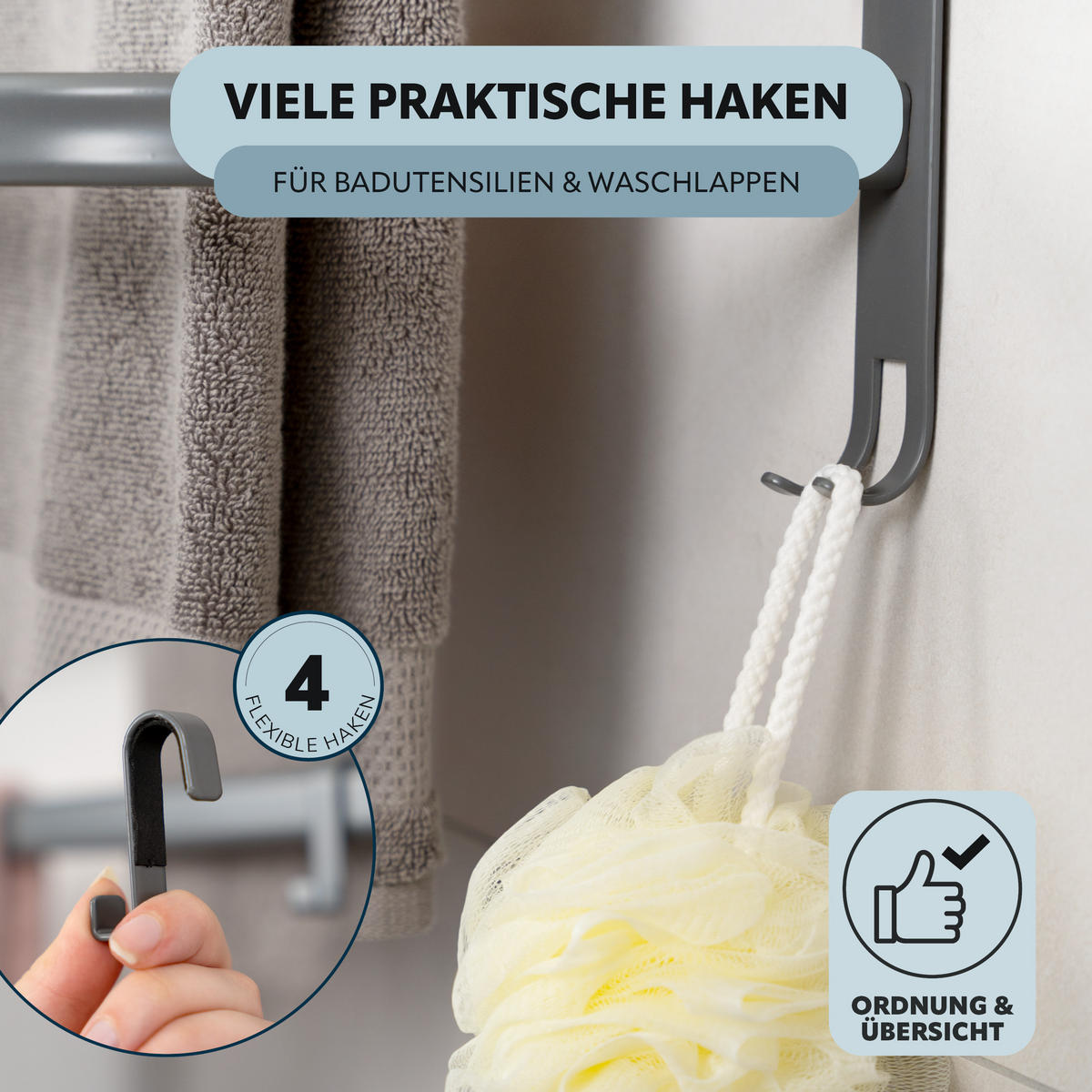 WAND-HANDTUCHHALTER 3 Stangen - Grau, Metall (67.5/40/23cm) - bremermann