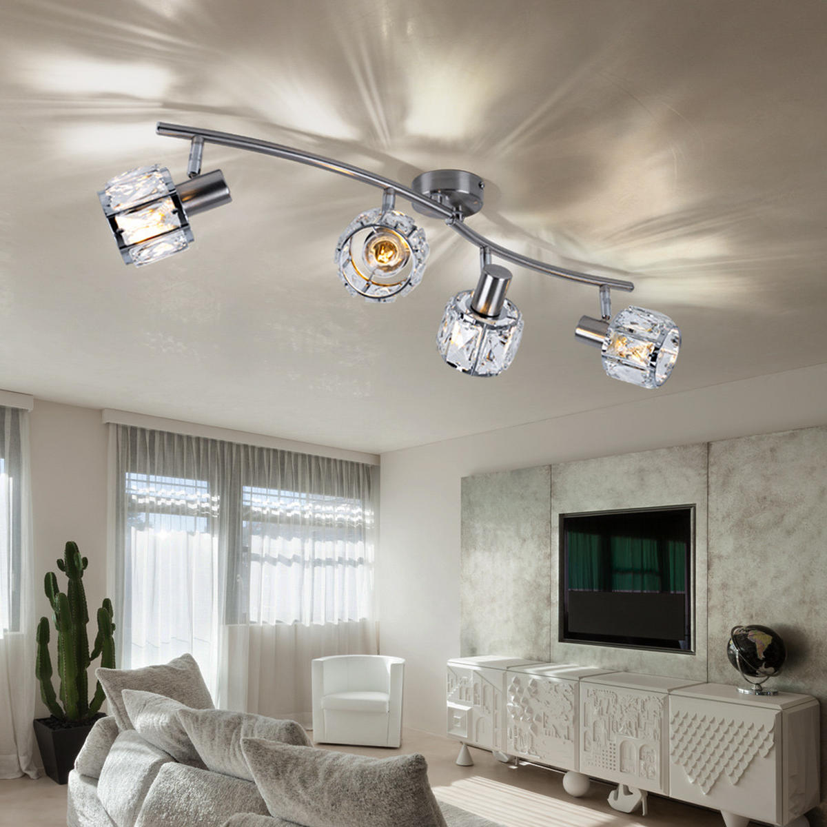 DECKENLEUCHTE Metall Silber Kristall - Silberfarben, Metall (70/31.5/18cm) - Globo Lighting