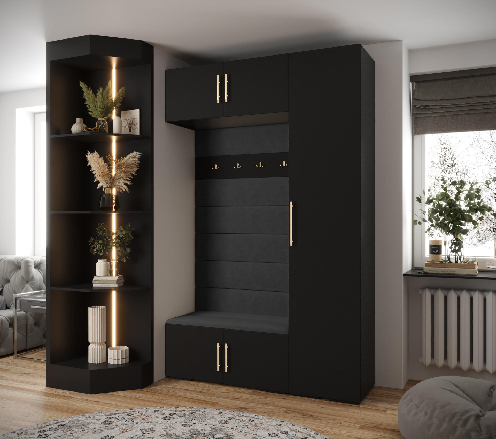 GARDEROBEN-SET 236,7/150/47 - Goldfarben/Schwarz, Holz/Metall (150/236.7/47cm) - Abiks Möbel