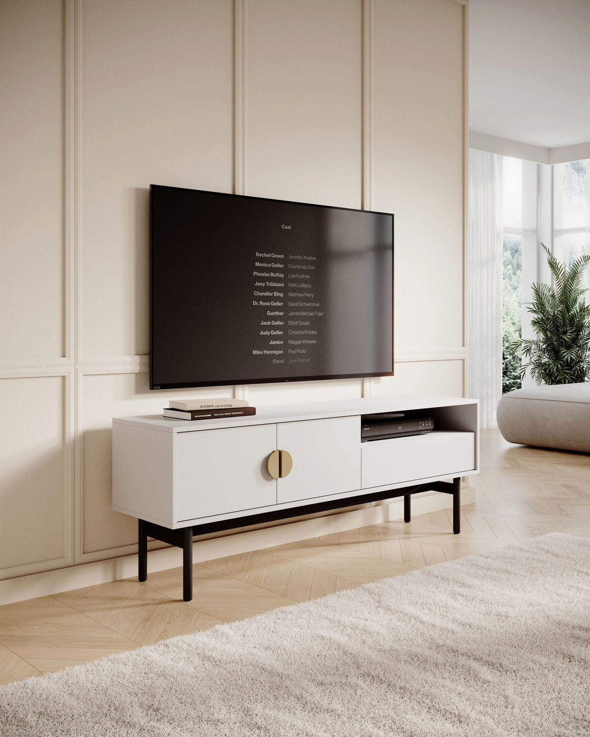 TV-STOLEK Stoon II Bílá 154 cm - bílá/černá, kov/kompozitní dřevo (154/56.6/38cm) - Selsey