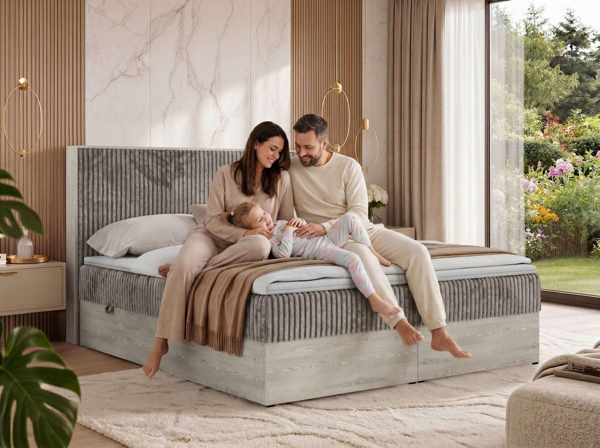 POSTEL BOXSPRING NORDIC 140/200 - Šedá Manšestr - Topper Visco - H3 - šedá/černá, textil/plast (140/200cm) - MKS