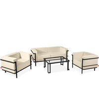 GARTENLOUNGE-SET TRIGLO 4-tlg., 1x Tisch, 2x Sessel, 1x Sofa 2-Sitzer, Modern, Dunkelgrau/Cremeweiß - Dunkelgrau/Creme, Textil/Metall - KONSIMO®