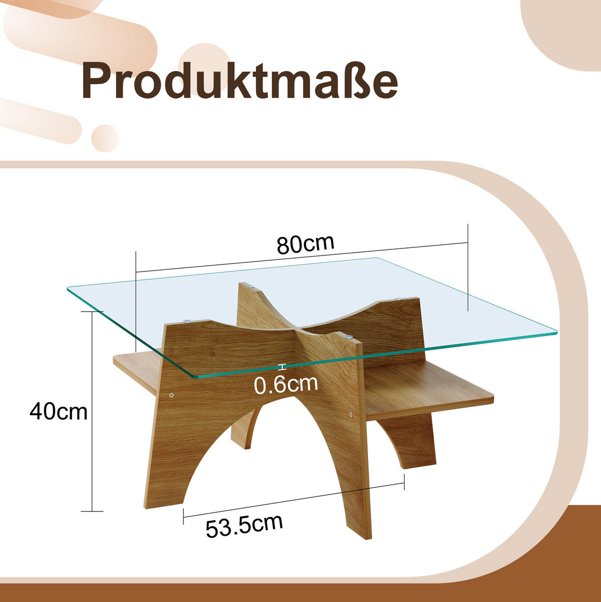ODKLÁDACÍ stolek 80/80/40 cm transparentní v barvě dřeva z MDF a skla s úložným prostorem - průhledná, sklo (80/80/40cm) - OKWISH