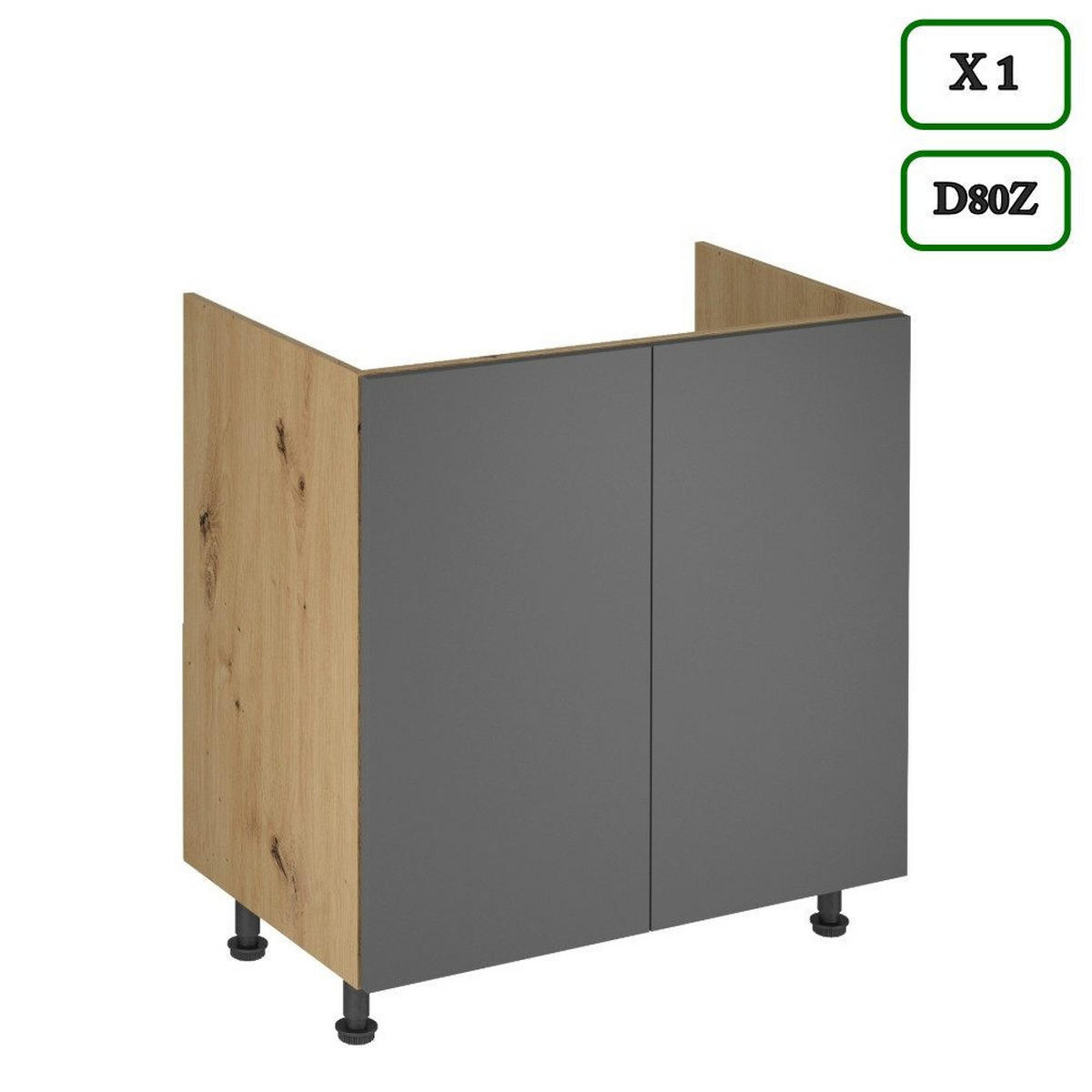 KÜCHENZEILE 260 cm – LangenK97-M260 - in Artisan Eiche/Grau - Schwarz/Eiche Artisan, Holzwerkstoff/Metall (260/212/52cm)