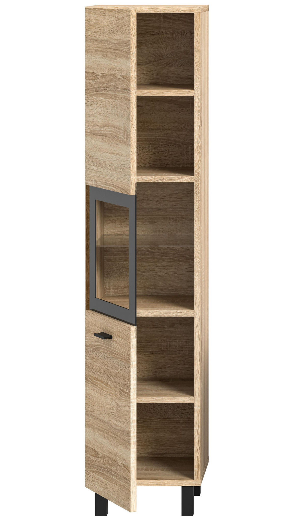BADSCHRANK Boston/Tampa Bad in Eiche Sonoma Nachbildung und schwarz B/H/T: 30x125x29 cm - Sonoma Eiche, Holzwerkstoff (30/125/29cm)