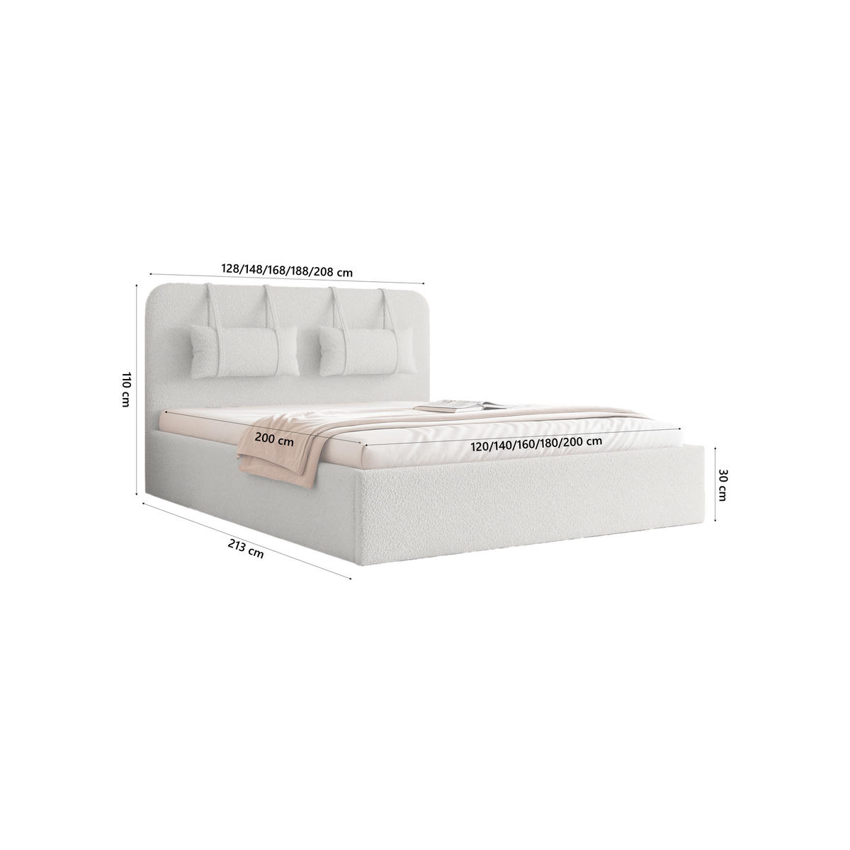 POLSTERBETT Lexal 200x200 cm, Grau - Grau, Textil (200/200cm) - Fedve