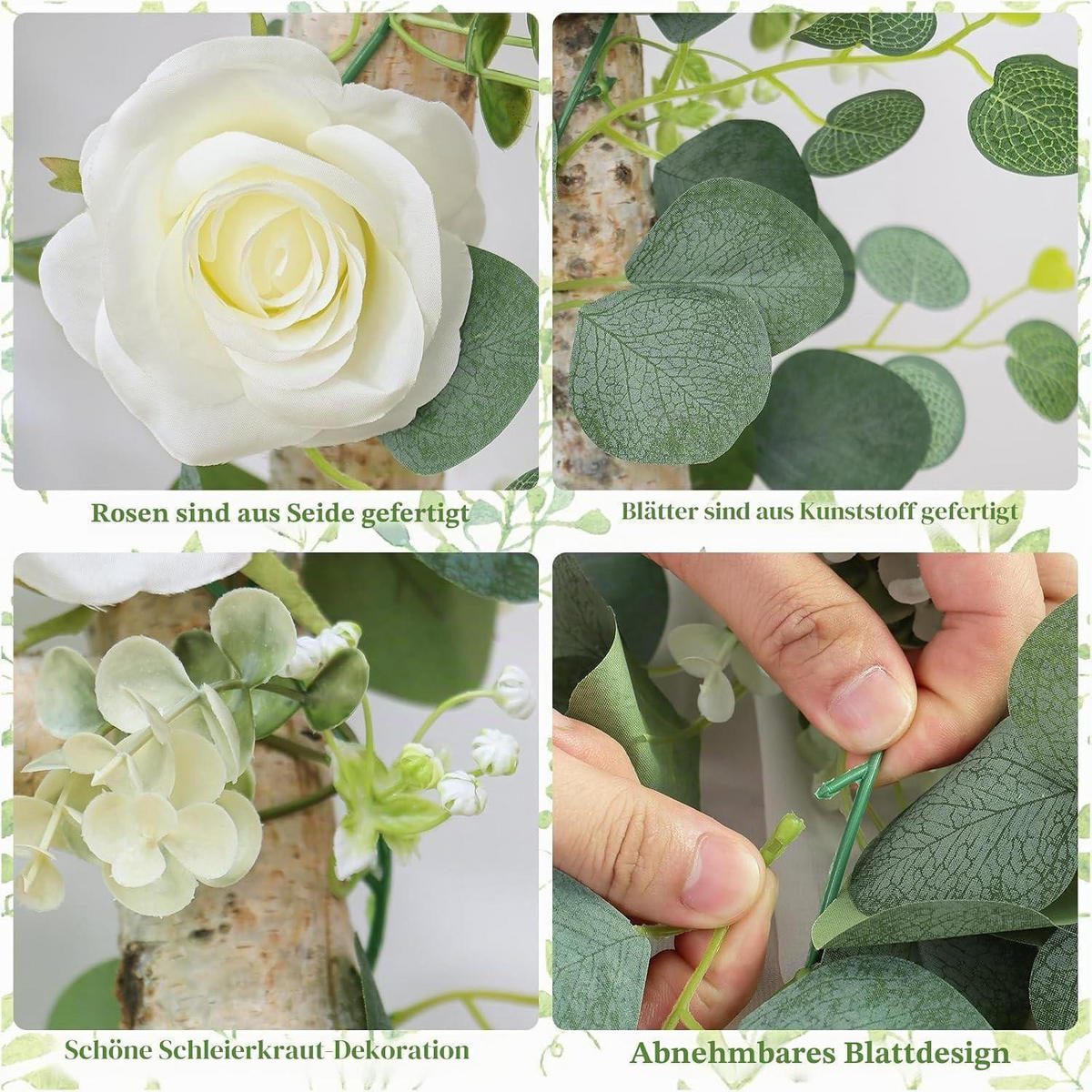 KÜNSTLICHE Blumengirlande 4-teiliges Set 180 cm Weiß - Weiß, Kunststoff (5cm)