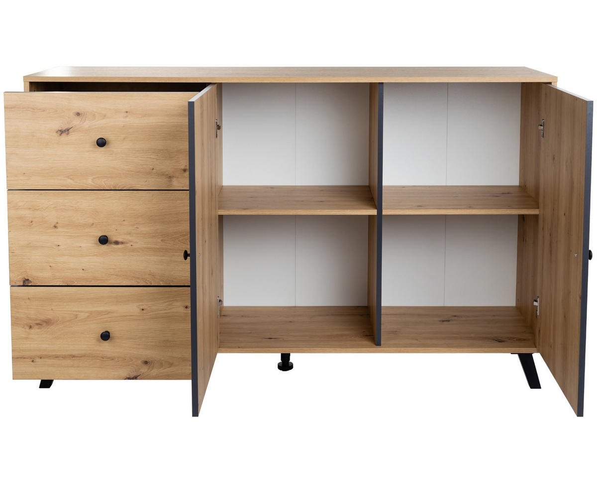 XL - SIDEBOARD Kommode Berlin - Schwarz/Eiche Artisan, Holzwerkstoff/Kunststoff (150/92/40cm) - arthur berndt