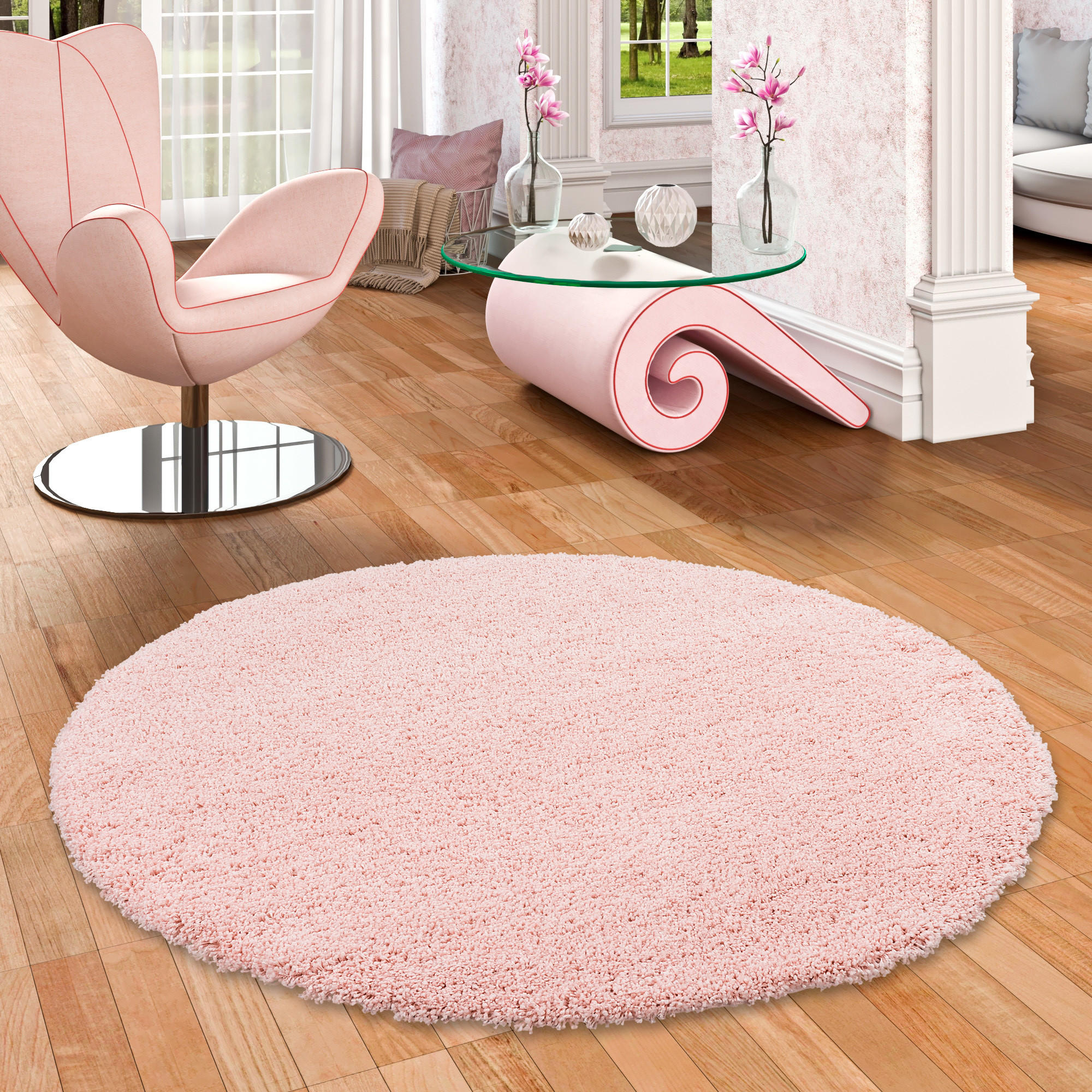 HOCHFLOR LANGFLOR SHAGGY TEPPICH LUXURY RUND - Rosa, Textil (80/80cm) - Pergamon