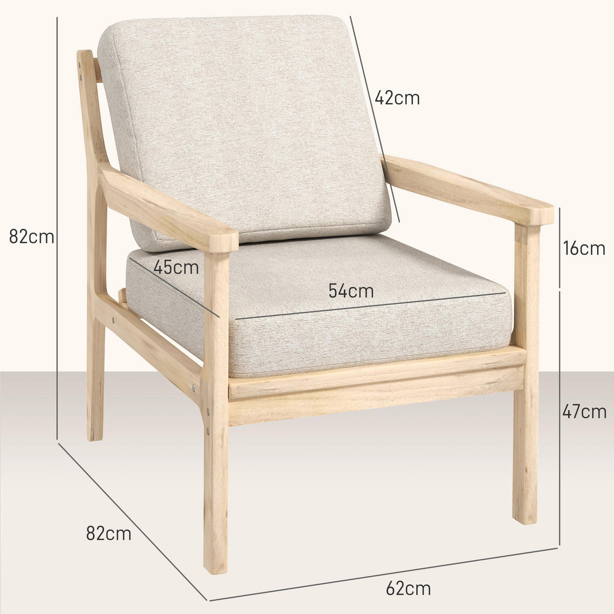 SESSEL Loungesessel mit Leinenoptik, Beige - Beige, Kunststoff (62/82/82cm) - HOMCOM