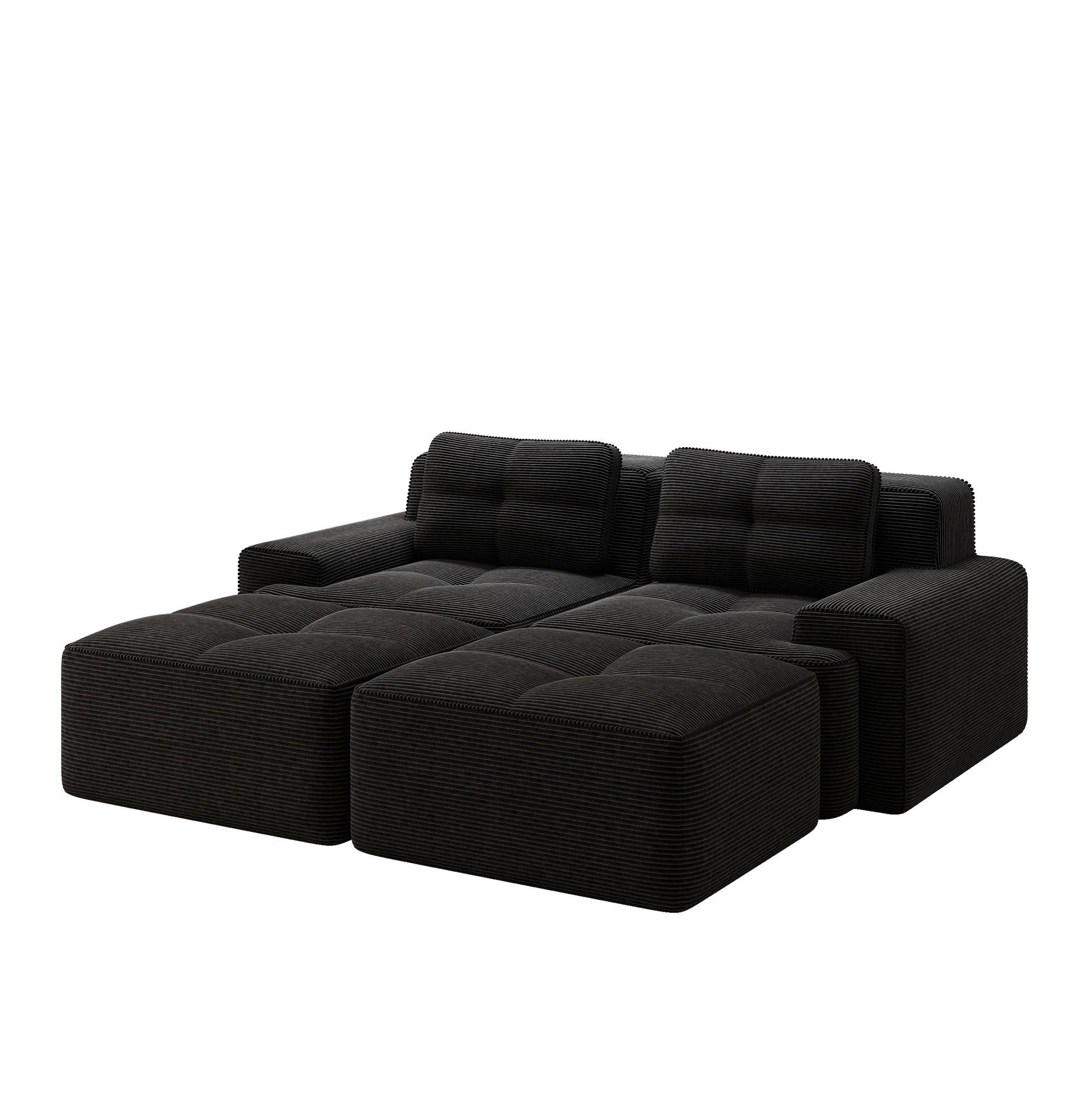 2-SITZER Sofa mit 74 cm Tiefsitz, bodennahes Design, Cordbezug und montagefrei, Schwarz - Schwarz, Textil (204/69/177cm) - Redom